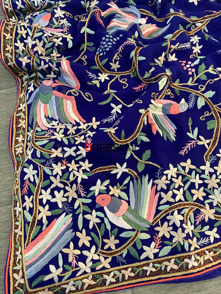 Parsi Gara Saree With Multicolour Embroidery