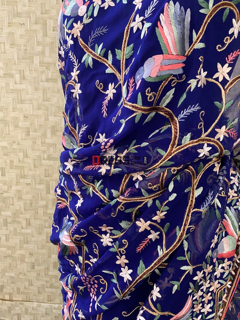 Parsi Gara Saree With Multicolour Embroidery