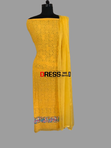 Yellow Parsi Gara Suit with Chikankari Embroidery - Dress365days