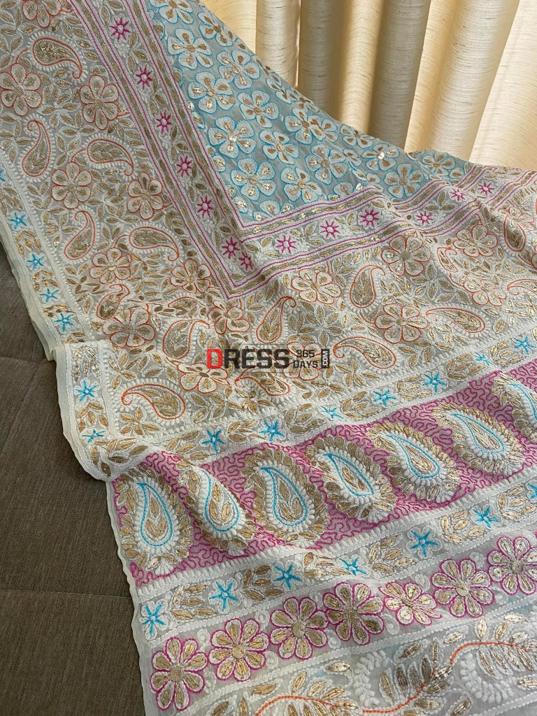 Party Wear Multicolour Chikankari Gota Patti Dupatta