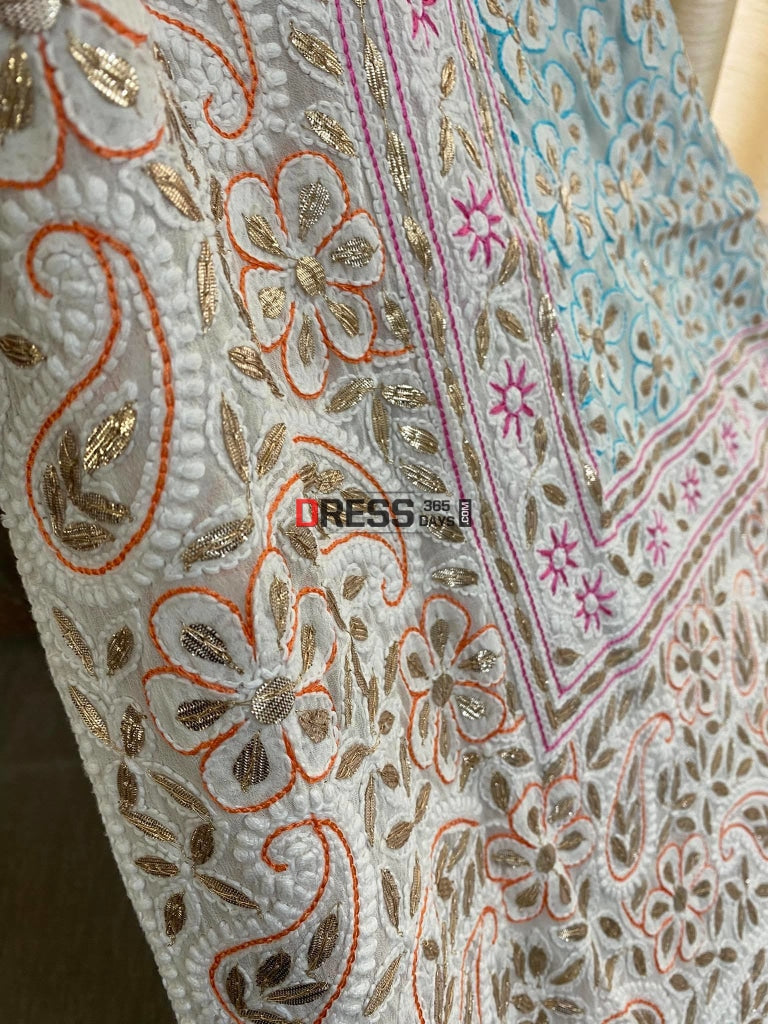 Party Wear Multicolour Chikankari Gota Patti Dupatta