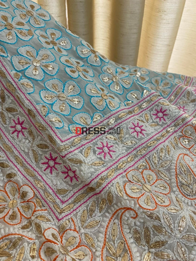 Party Wear Multicolour Chikankari Gota Patti Dupatta
