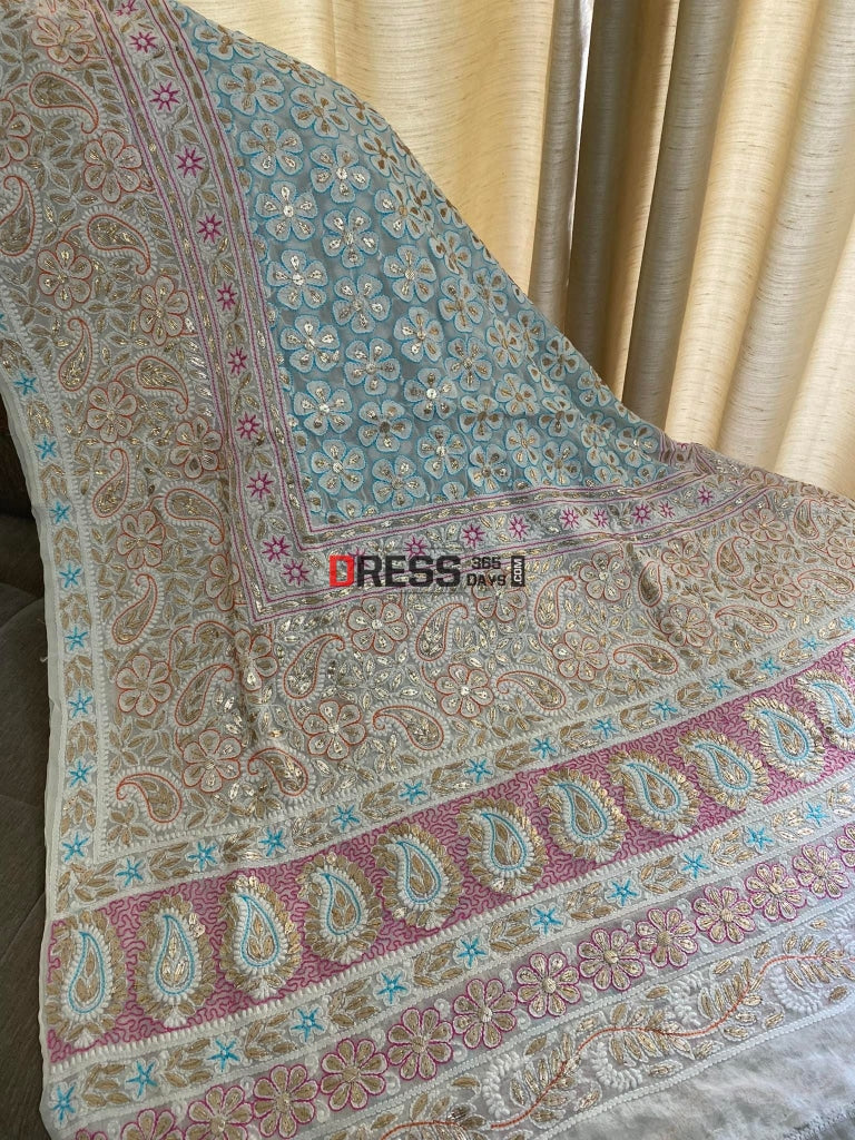 Party Wear Multicolour Chikankari Gota Patti Dupatta