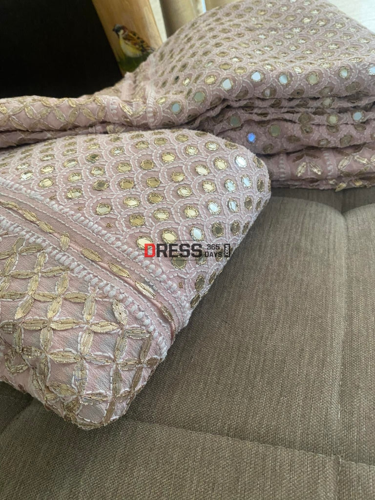 Pastel Pink Chikankari Mirror & Gota Patti Lehenga Set
