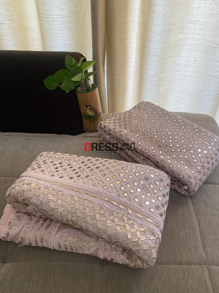 Pastel Pink Chikankari Mirror & Gota Patti Lehenga Set
