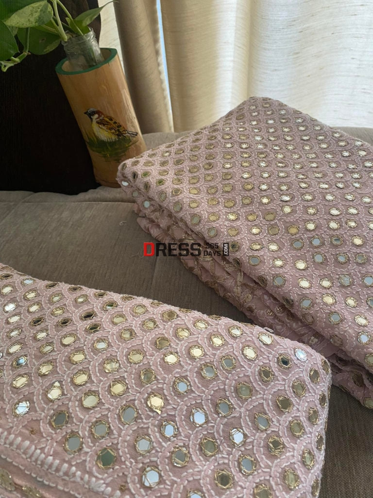 Pastel Pink Chikankari Mirror & Gota Patti Lehenga Set