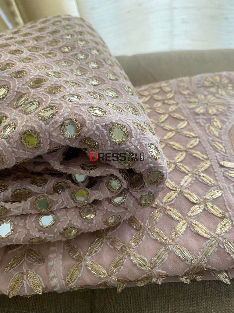 Pastel Pink Chikankari Mirror & Gota Patti Lehenga Set
