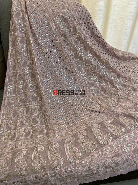 Pastel Pink Chikankari Mirror & Gota Patti Lehenga Skirt (Only Skirt)