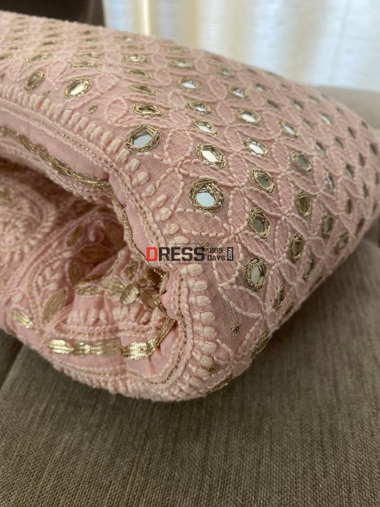 Pastel Pink Chikankari Mirror & Gota Patti Lehenga Skirt (Only Skirt)