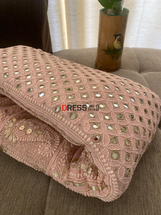 Pastel Pink Chikankari Mirror & Gota Patti Lehenga Skirt (Only Skirt)