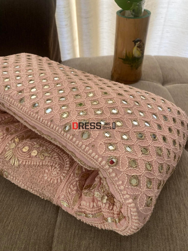 Pastel Pink Chikankari Mirror & Gota Patti Lehenga Skirt (Only Skirt