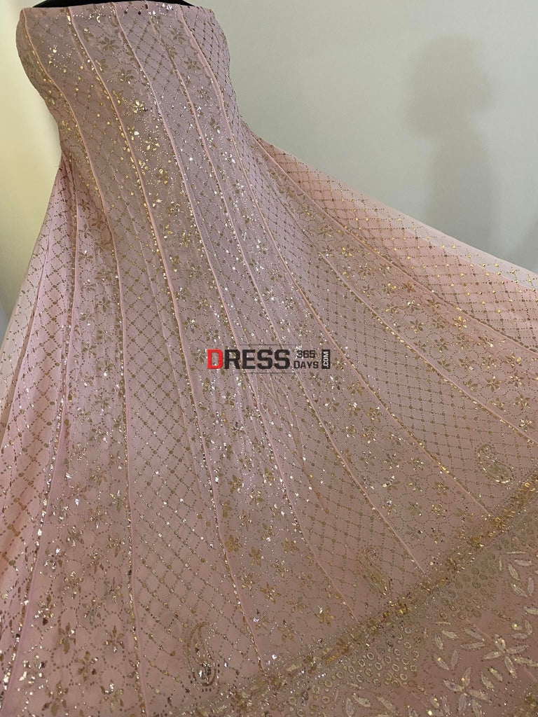 Pastel Pink Kamdani Anarkali Suit Chikankari