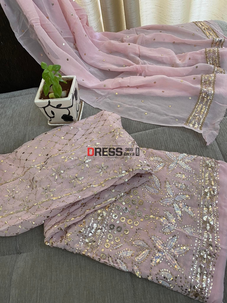 Pastel Pink Kamdani Anarkali Suit Chikankari