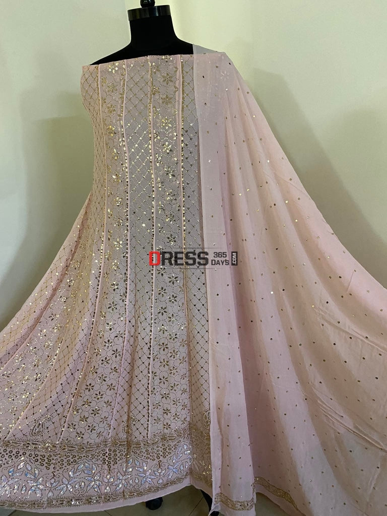 Pastel Pink Kamdani Anarkali Suit Chikankari