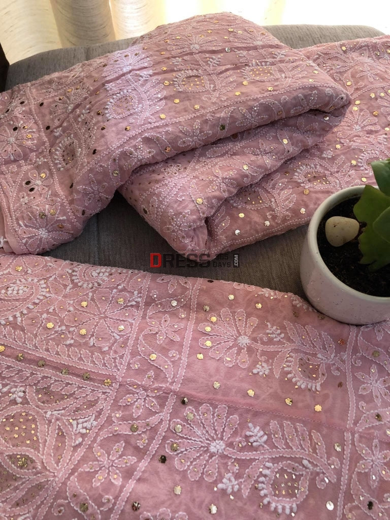 Pastel Pink Kamdani Lucknowi Lehenga Set Chikankari
