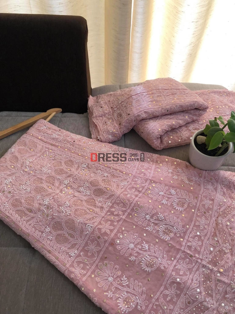 Pastel Pink Kamdani Lucknowi Lehenga Set Chikankari