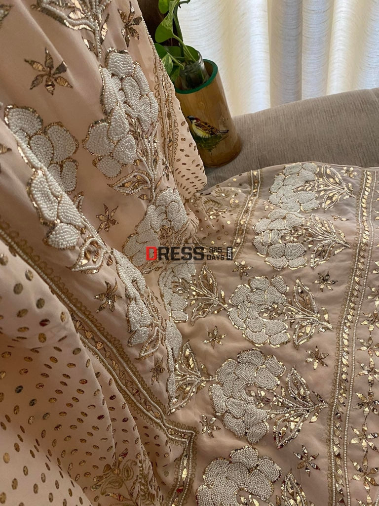 Pastel Pink Kamdani & Pearl Suit Chikankari Suits