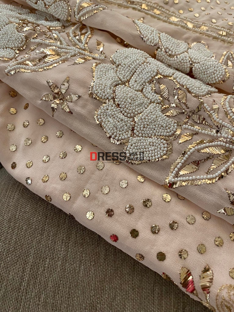 Pastel Pink Kamdani & Pearl Suit Chikankari Suits