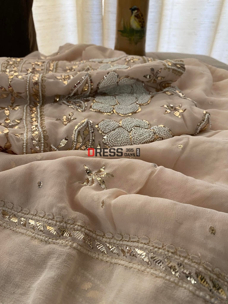 Pastel Pink Kamdani & Pearl Suit Chikankari Suits