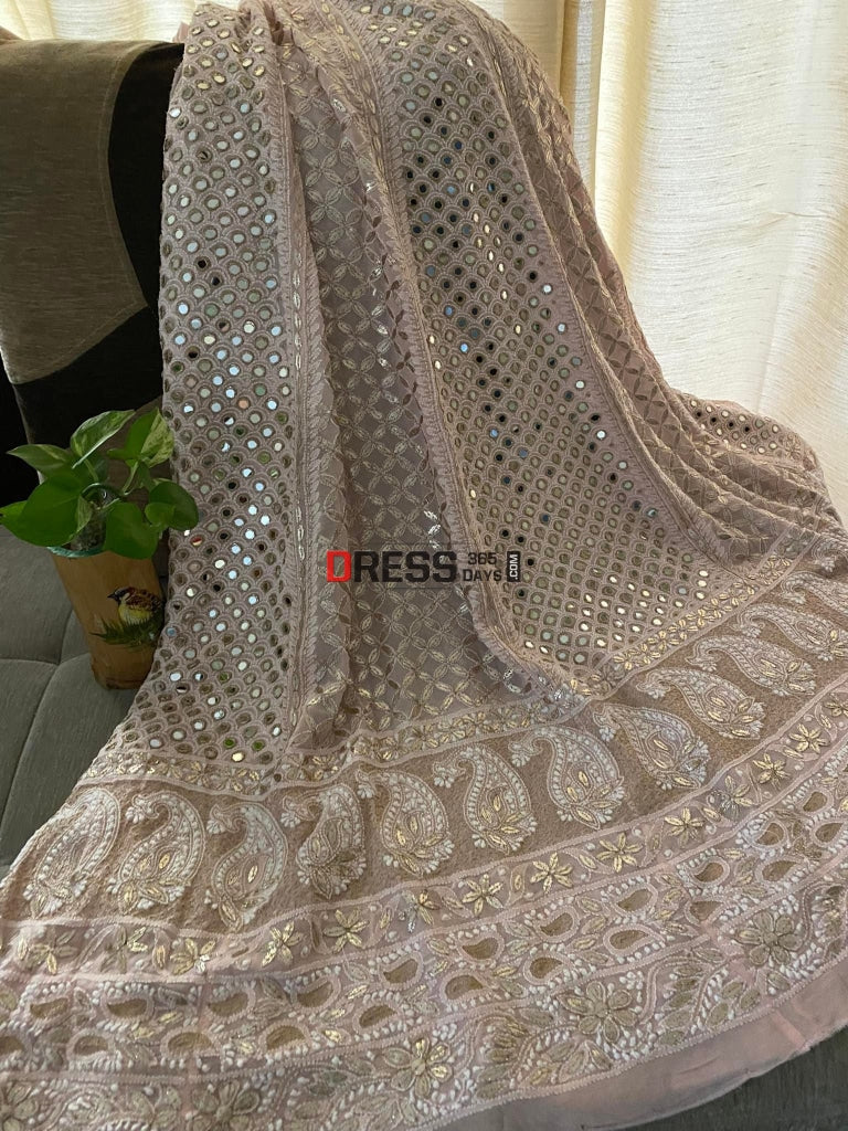 Pastel Pink Lucknowi Mirror & Gota Patti Lehenga Set Chikankari