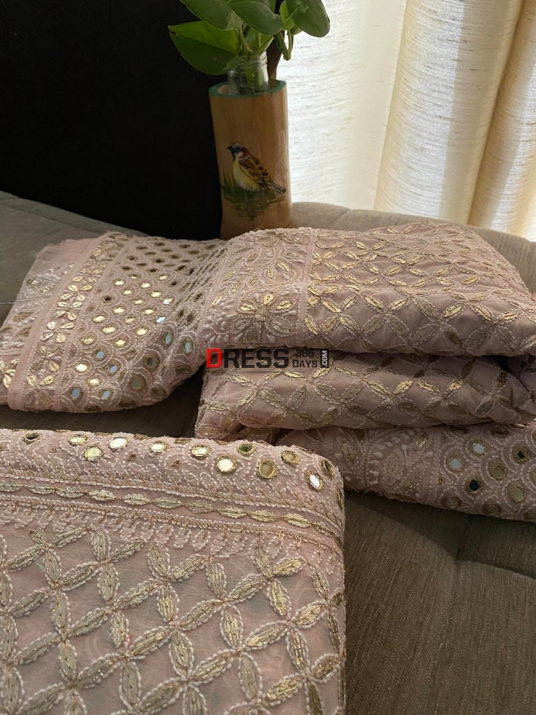 Pastel Pink Lucknowi Mirror & Gota Patti Lehenga Set Chikankari