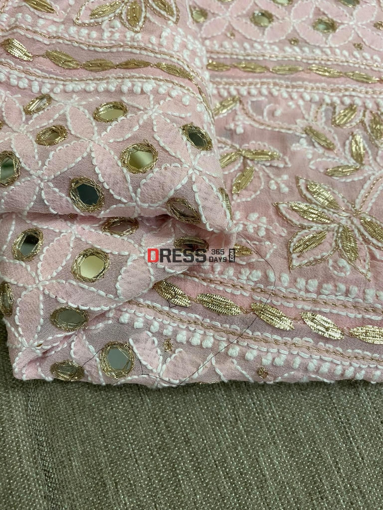 Pastel Pink Mirror & Gota Patti Chikankari Anarkali Dress