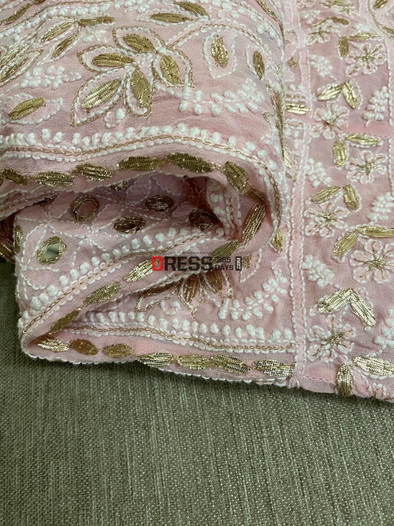 Pastel Pink Mirror & Gota Patti Chikankari Anarkali Dress