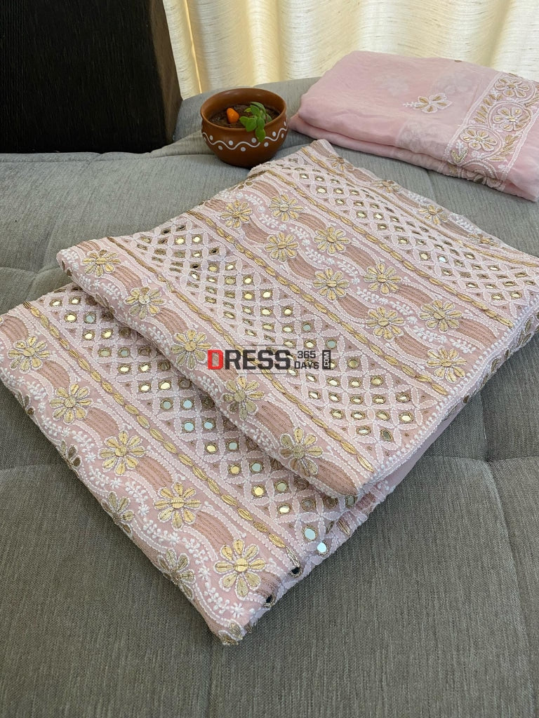 Pastel Pink Mirror & Gota Patti Chikankari Suit Suits