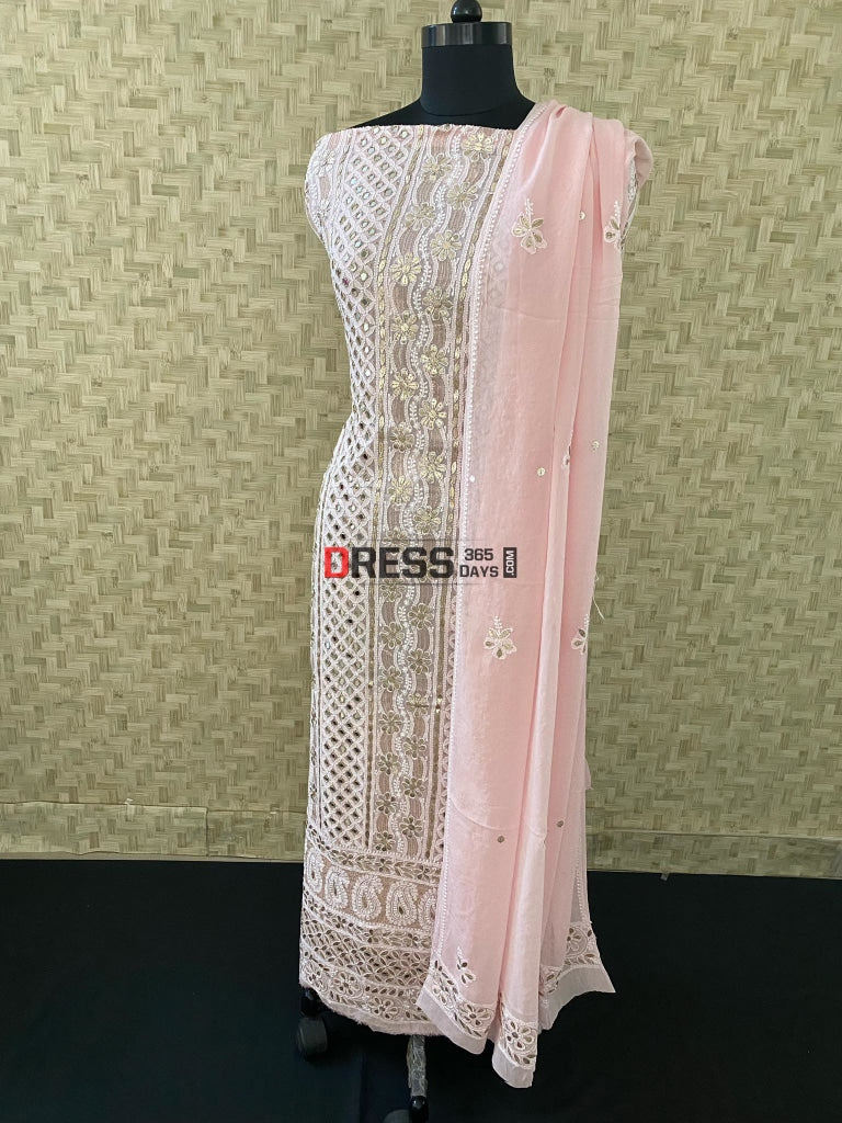 Pastel Pink Mirror & Gota Patti Chikankari Suit Suits
