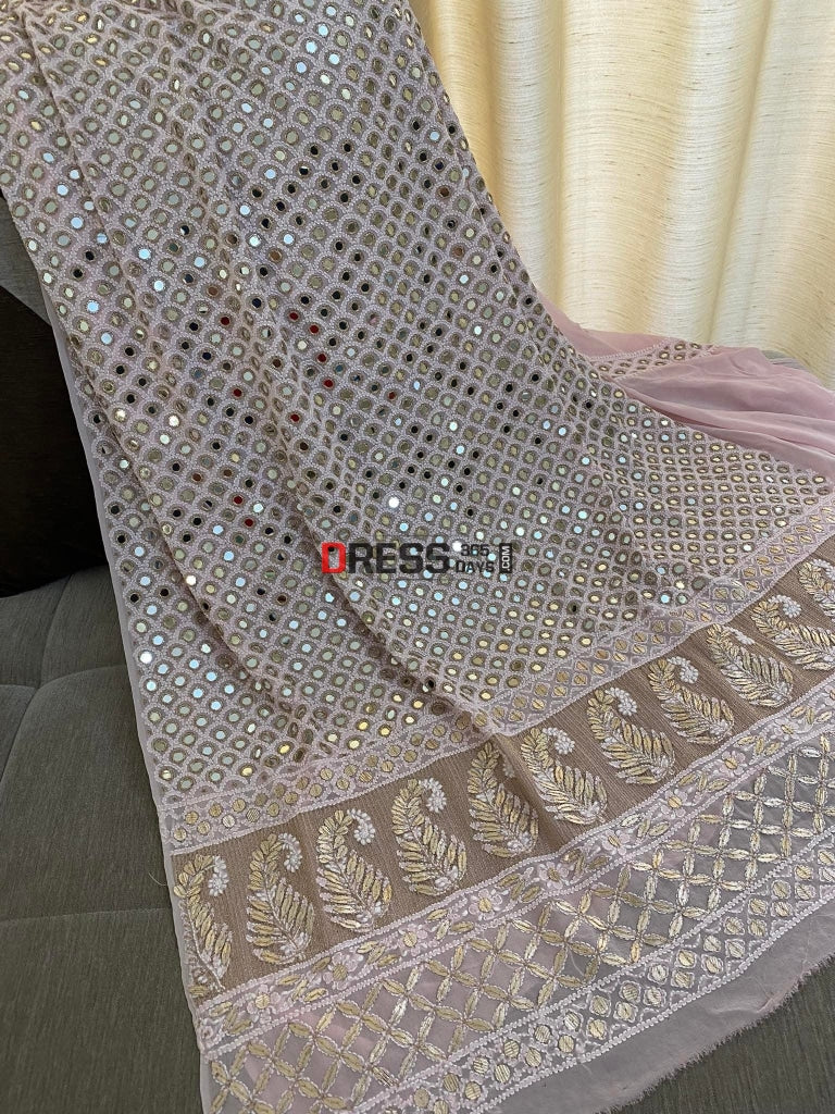 Pastel Pink Mirror & Gota Patti Chikankari Suit Suits