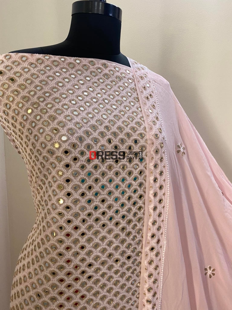 Pastel Pink Mirror & Gota Patti Chikankari Suit Suits