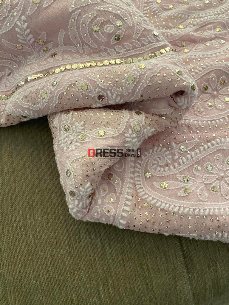 Pastel Pink Mukaish Lucknowi Chikankari Lehenga Set
