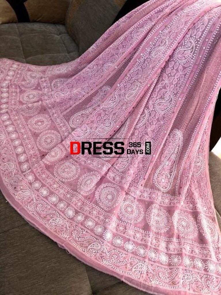 Pastel Pink Pearl And Kamdani Anarkali Chikankari