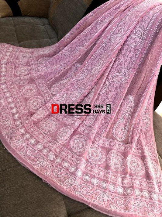 Pastel Pink Pearl And Kamdani Anarkali Chikankari