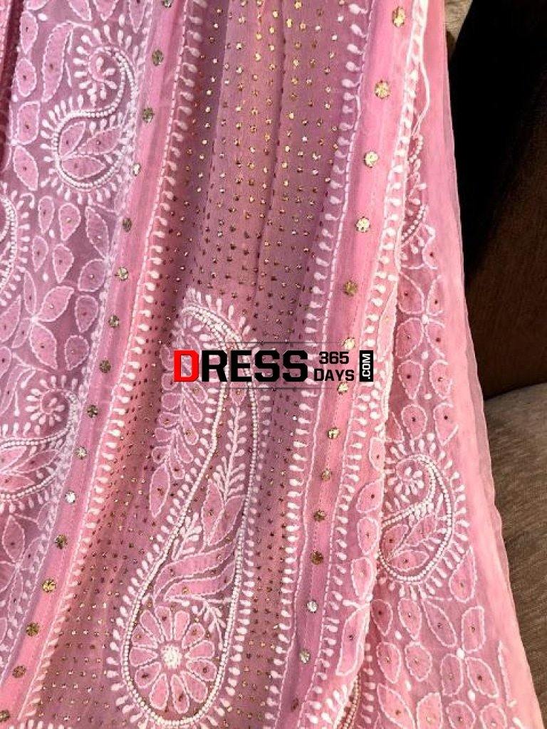 Pastel Pink Pearl And Kamdani Anarkali Chikankari
