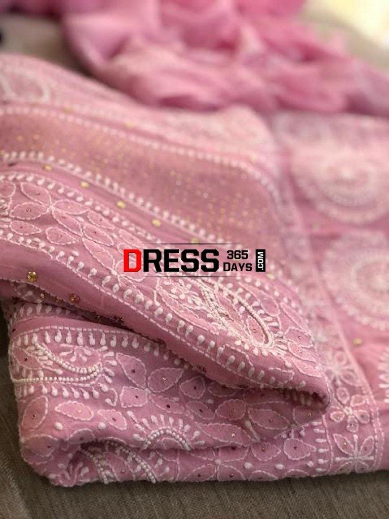 Pastel Pink Pearl And Kamdani Anarkali Chikankari