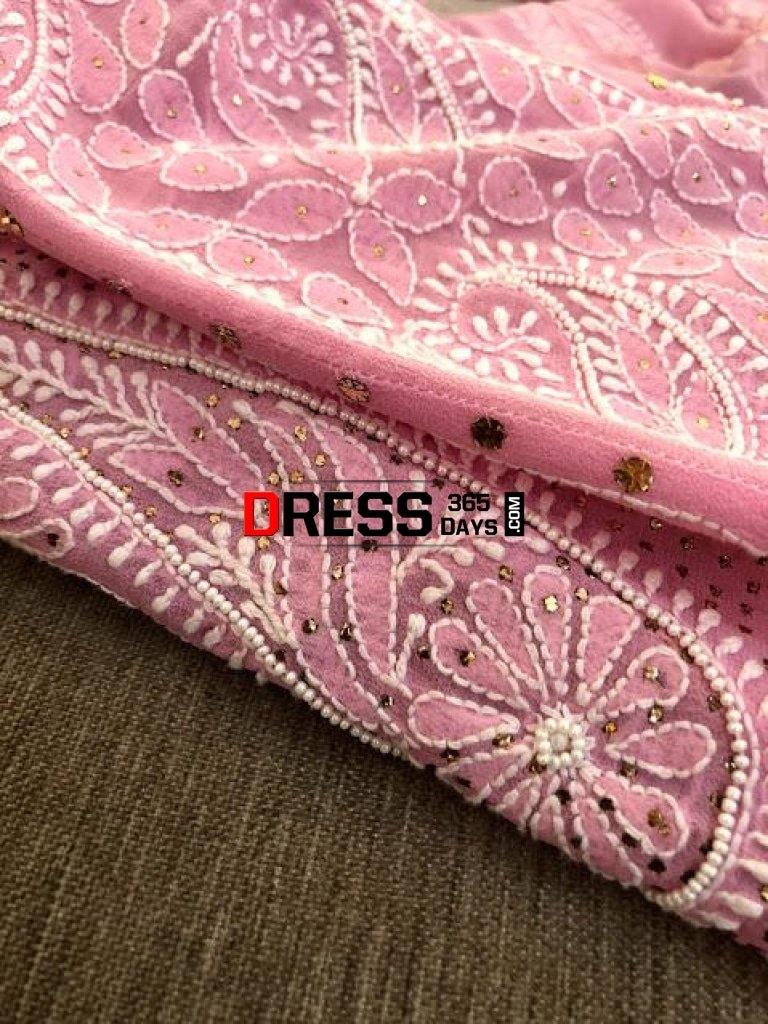 Pastel Pink Pearl And Kamdani Anarkali Chikankari