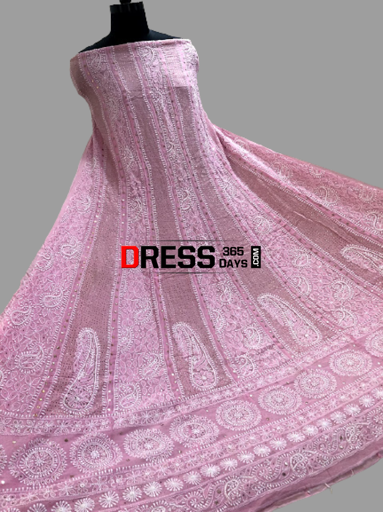 Pastel Pink Pearl And Kamdani Anarkali Chikankari