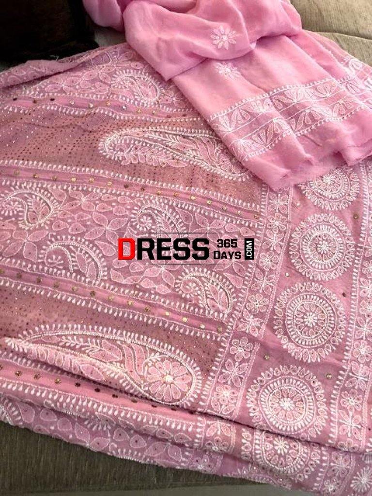 Pastel Pink Pearl And Kamdani Chikankari Anarkali