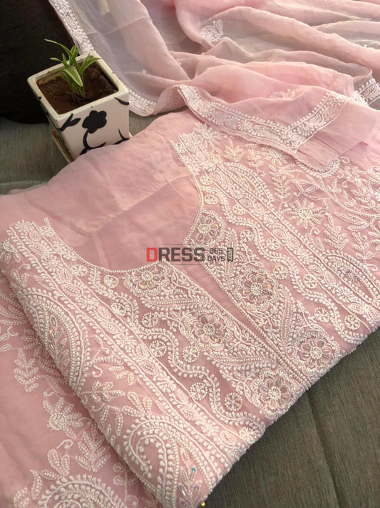 Pastel Pink Pearl Chikankari Suit Suits
