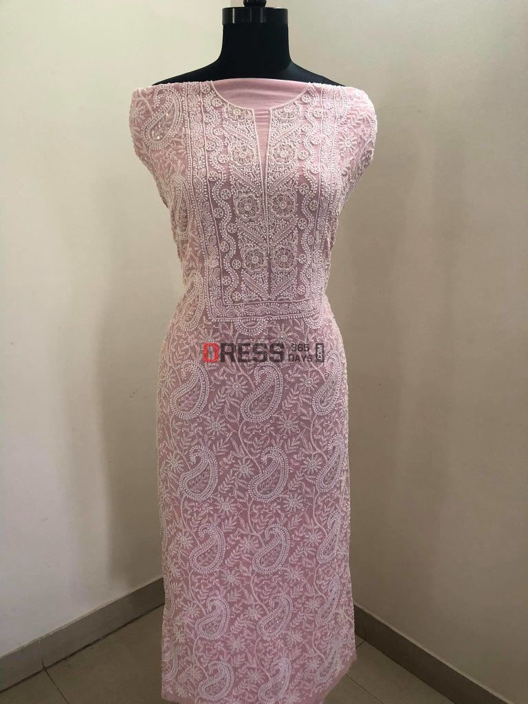 Pastel Pink Pearl Chikankari Suit Suits
