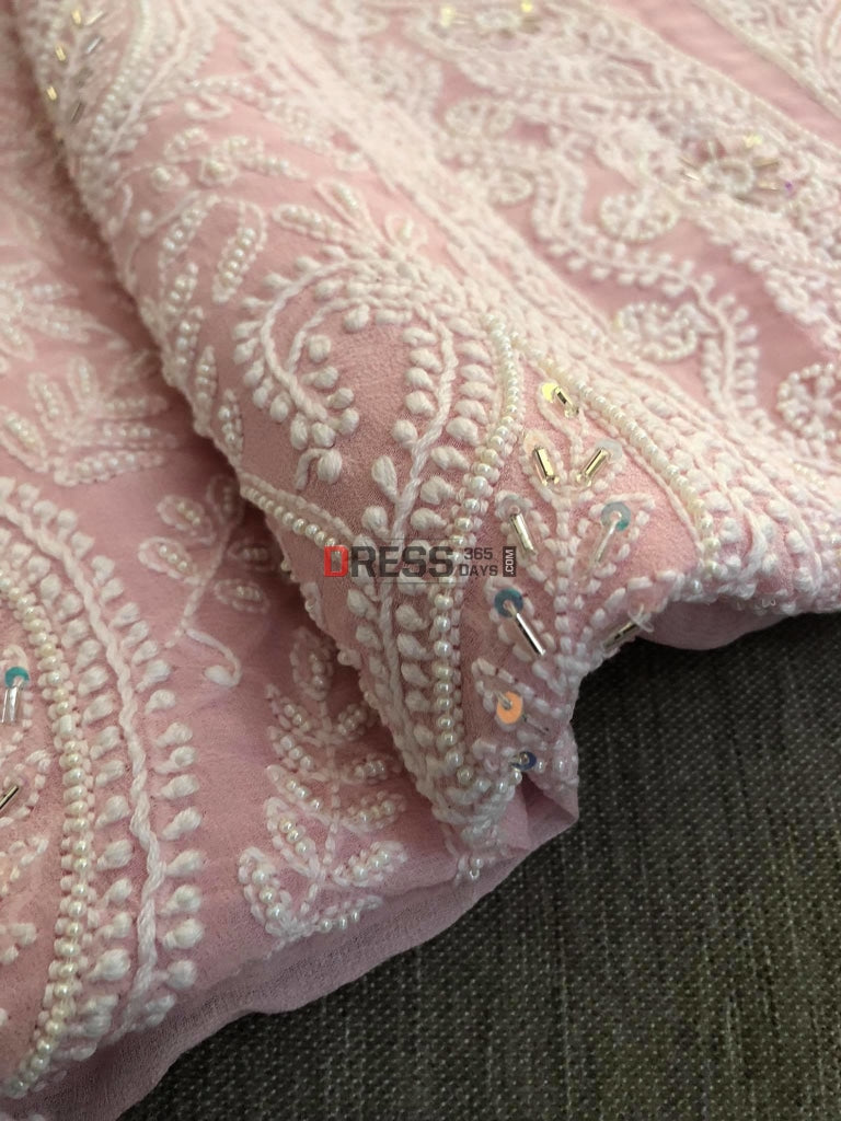 Pastel Pink Pearl Chikankari Suit Suits