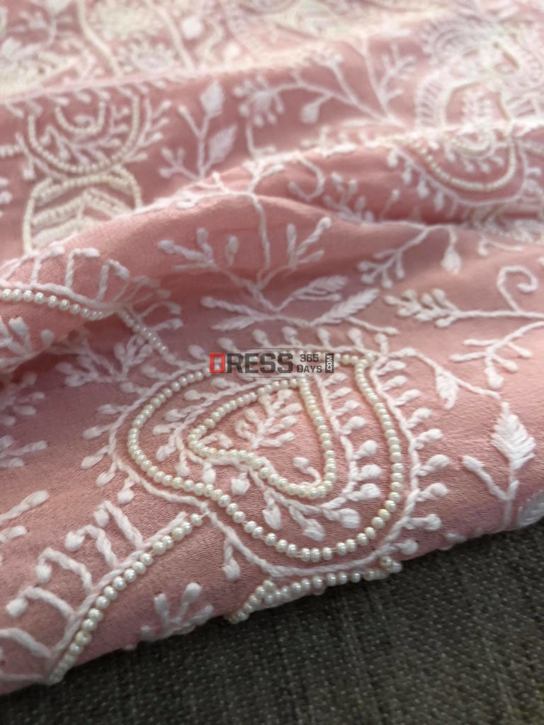 Pastel Pink Pearl Lucknowi Chikankari Suit Suits