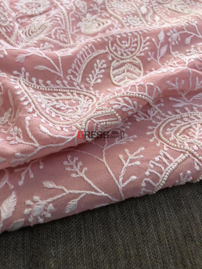 Pastel Pink Pearl Lucknowi Chikankari Suit Suits