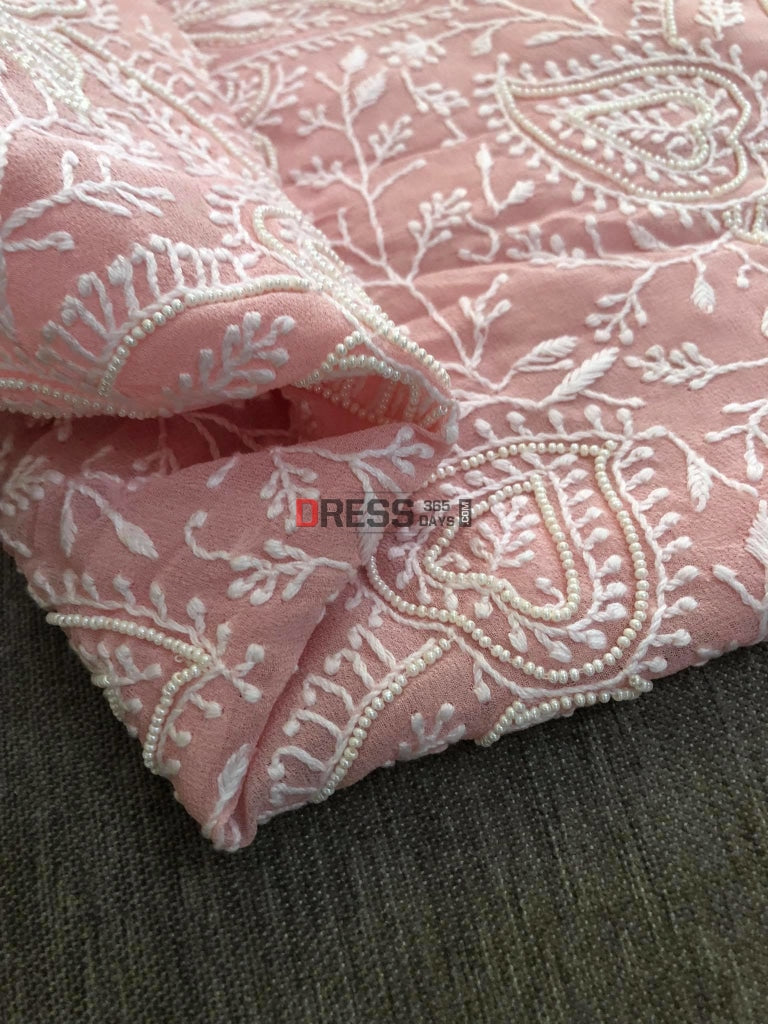 Pastel Pink Pearl Lucknowi Chikankari Suit Suits