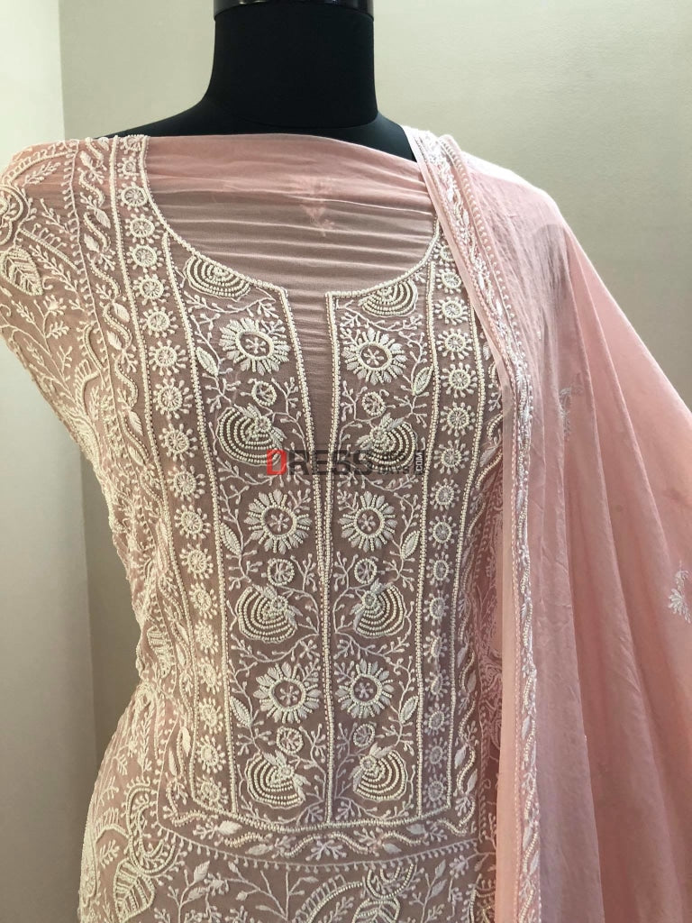 Pastel Pink Pearl Lucknowi Chikankari Suit Suits