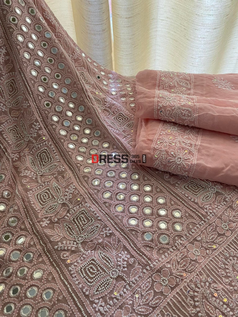 Pastel Pink Pearl & Mirror Lucknowi Chikankari Suit Suits