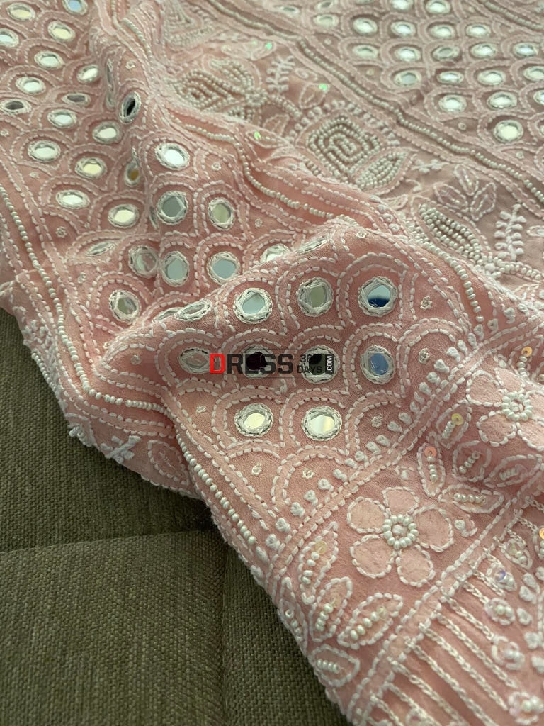 Pastel Pink Pearl & Mirror Lucknowi Chikankari Suit Suits
