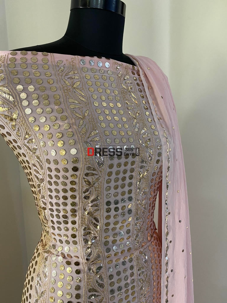 Pastel Pink Pure Georgette Kamdani Suit Chikankari Suits