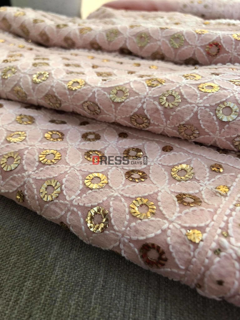 Pastel Pink Ring Mukaish Lucknowi Kurta Dupatta Set Chikankari Suits